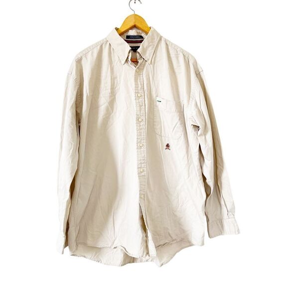 Tommy Hilfiger Beige Lion Crest Logo Long Sleeve Button Down Dress Shirt - Picture 5 of 9
